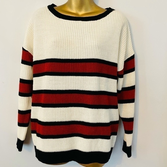 Windsor Sweaters - Chunky knit striped sweater cream size small